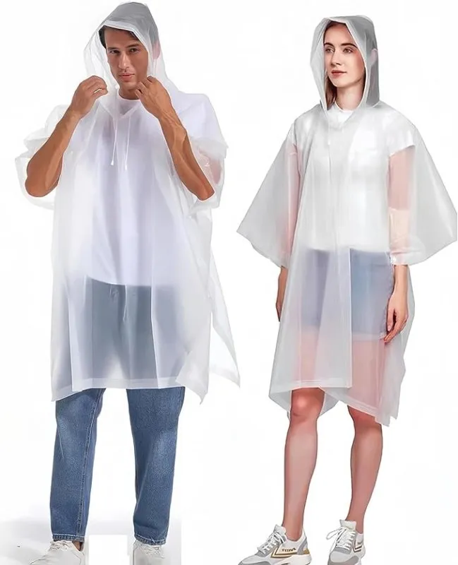 Gerhannery Poncho Waterproof Adult, 2PCS Reusable Rain Poncho Women Raincoat EVA Emergency Poncho with Hood