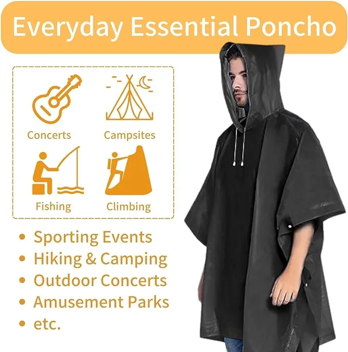 Gerhannery Poncho Waterproof Adult, 2PCS Reusable Rain Poncho Women Raincoat EVA Emergency Poncho with Hood