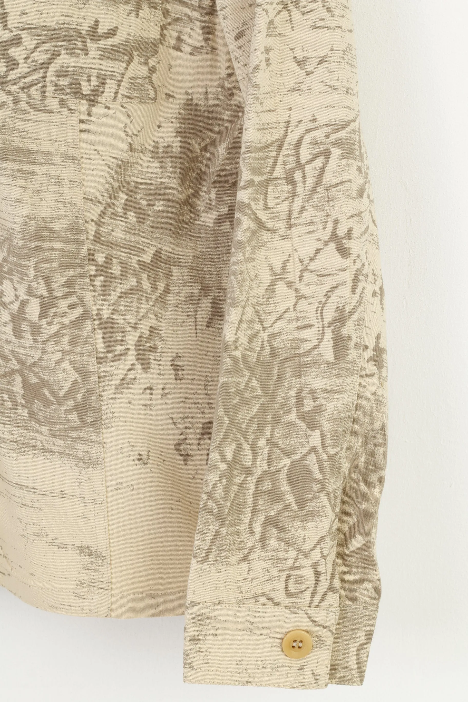 Gerry Weber Women 14 40 L Blazer Beige Cotton Western Printed Buttoned Country Collar Vintage Jacket