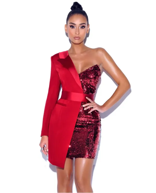 GF  Half Sequined Asymmetrical Mini Dress