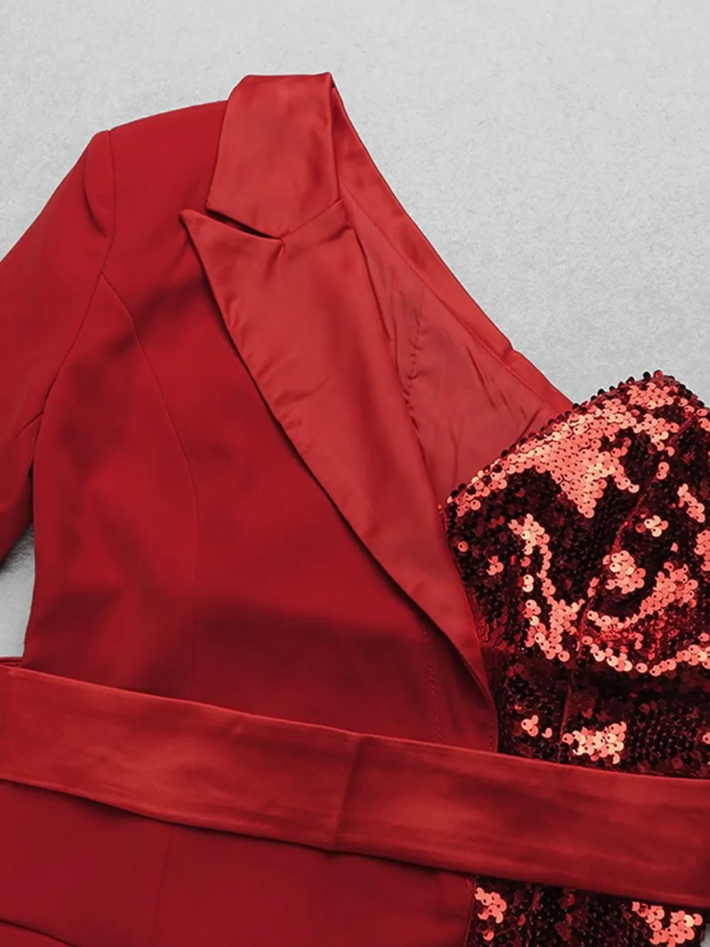 GF Red Half Sequined Asymmetrical Mini Dress