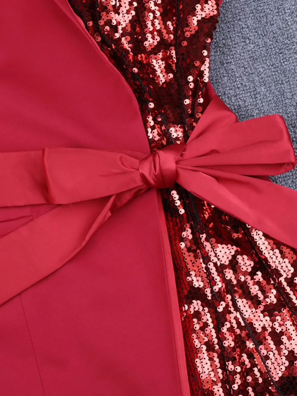 GF Red Half Sequined Asymmetrical Mini Dress