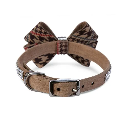 Giltmore 3 Row Nouveau Bow Collar — Chocolate Glen Houndstooth