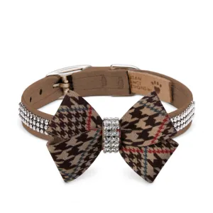 Giltmore 3 Row Nouveau Bow Collar — Chocolate Glen Houndstooth