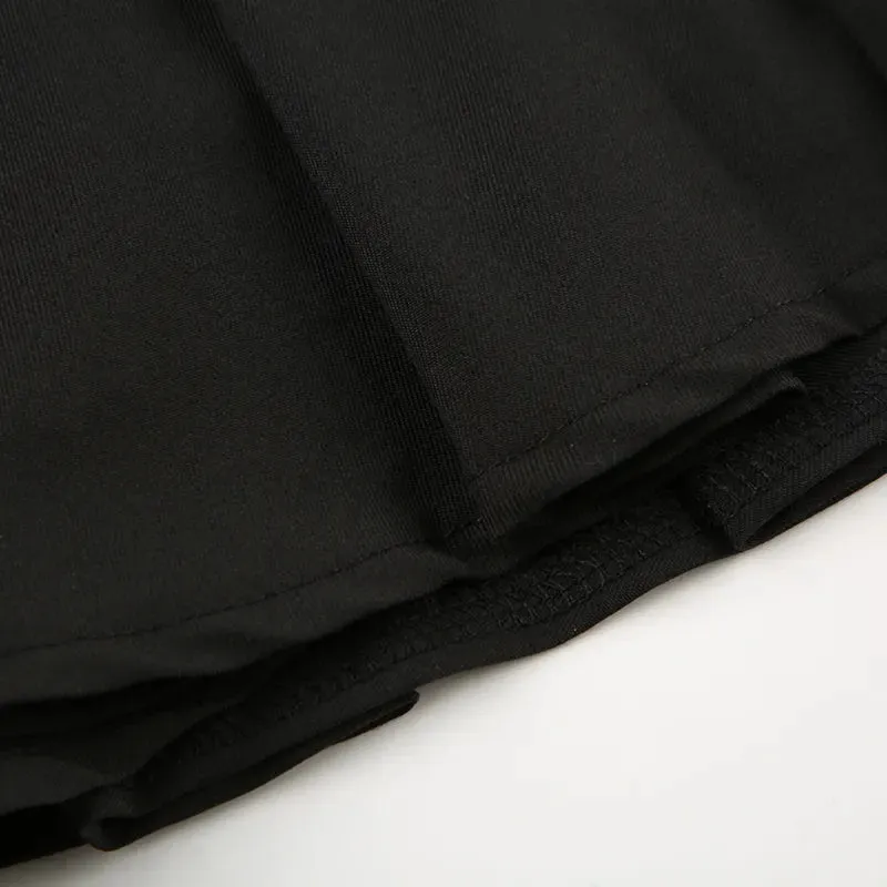 Gothic Black Low Waist Rivet  Pleated Skirt