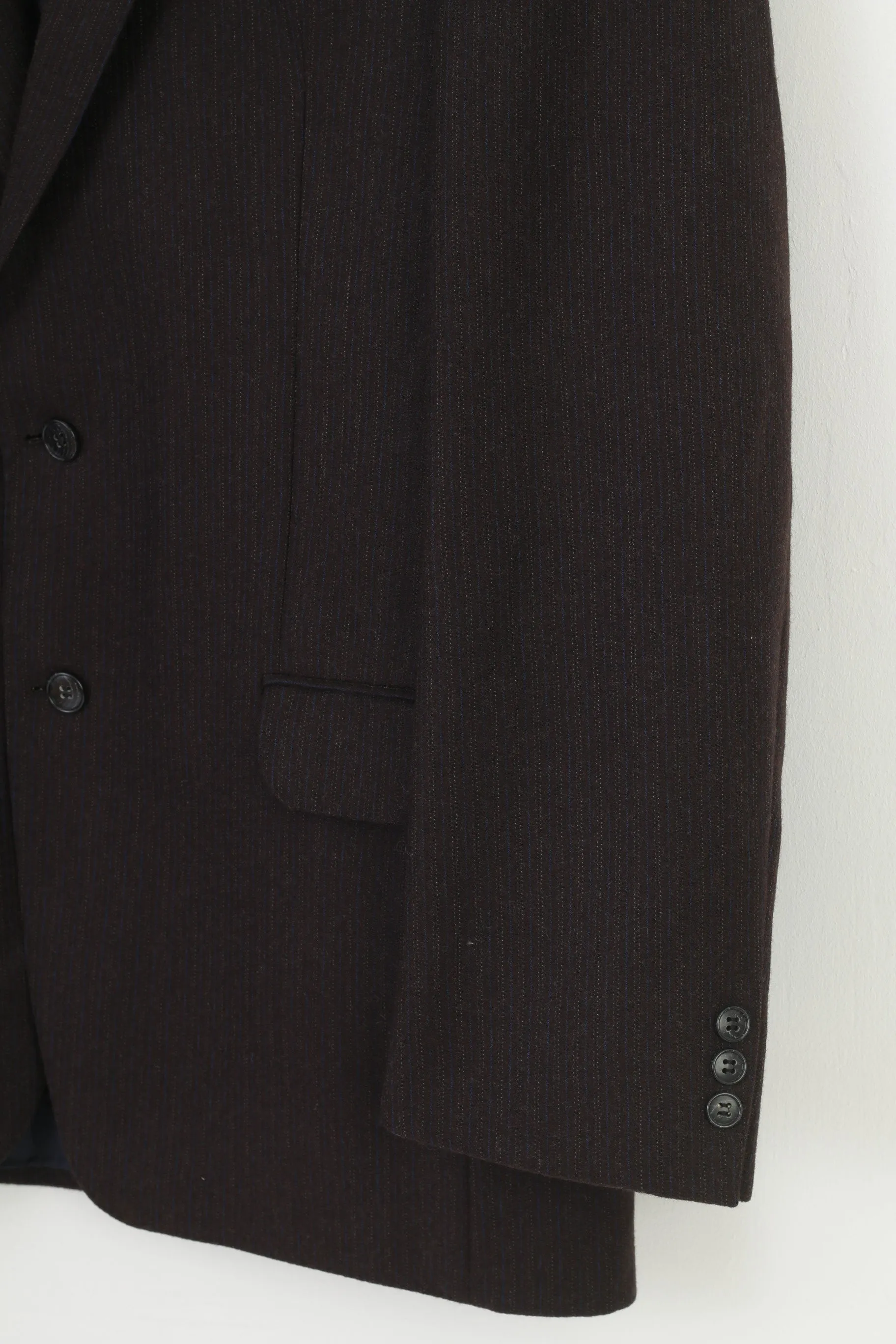 Greitt Jeunesse Men 44 54 Blazer Vintage Wool Dark Brown Striped Single Breasted Top