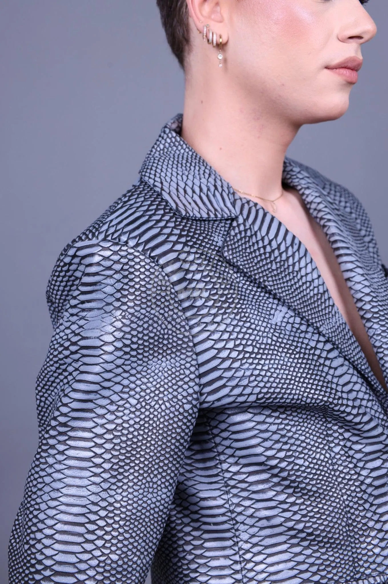 Grey Leather Snake Blazer