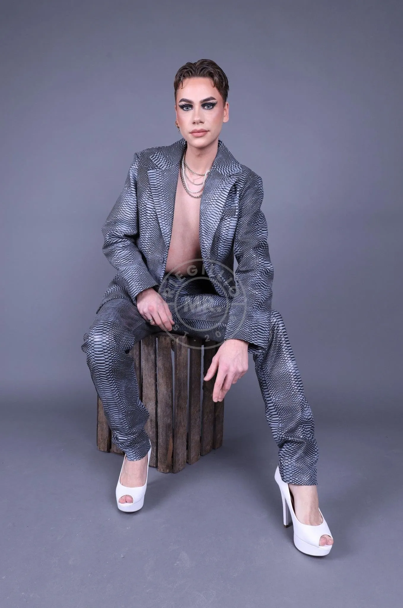 Grey Leather Snake Blazer