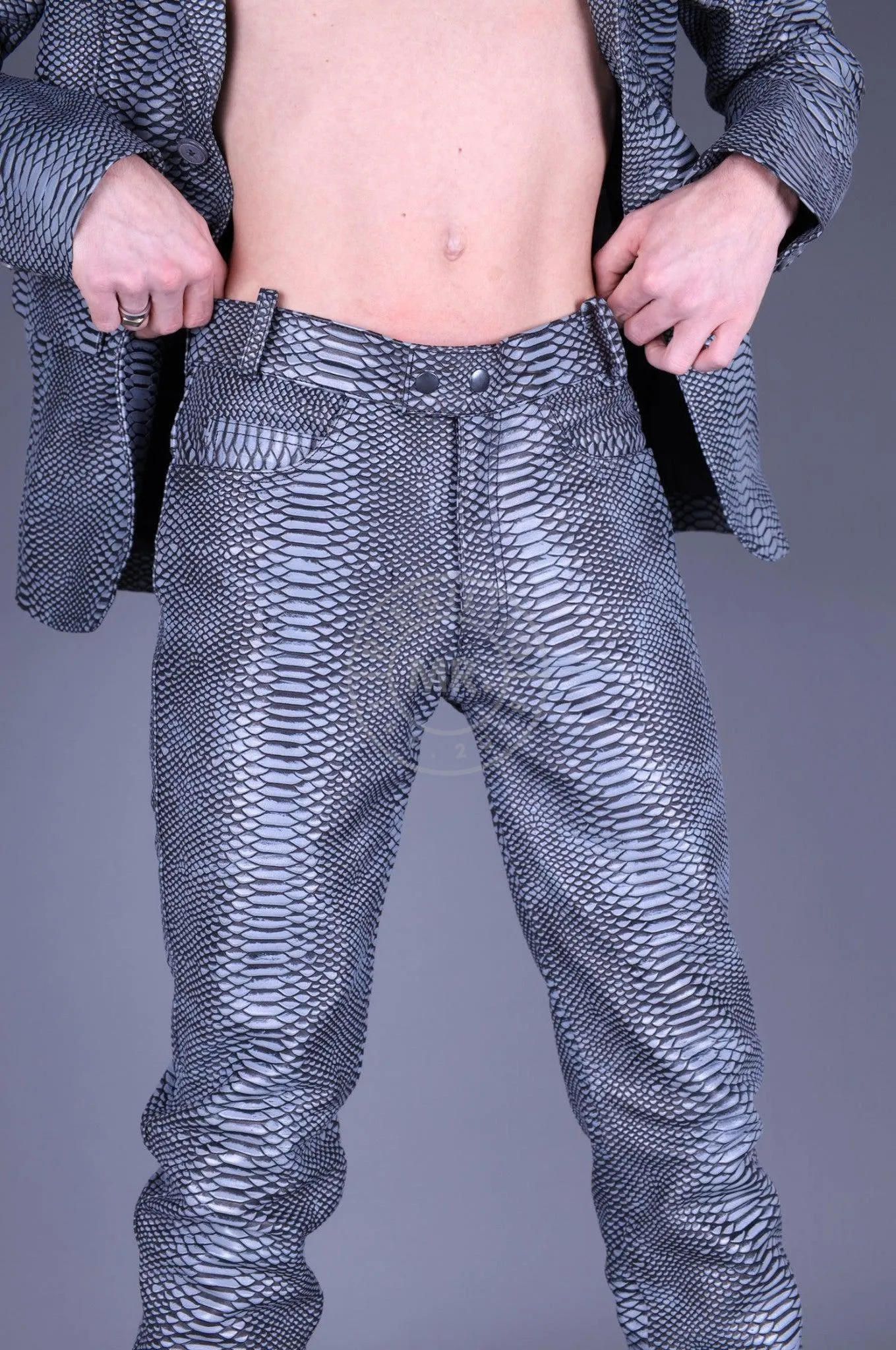 Grey Leather Snake Pants