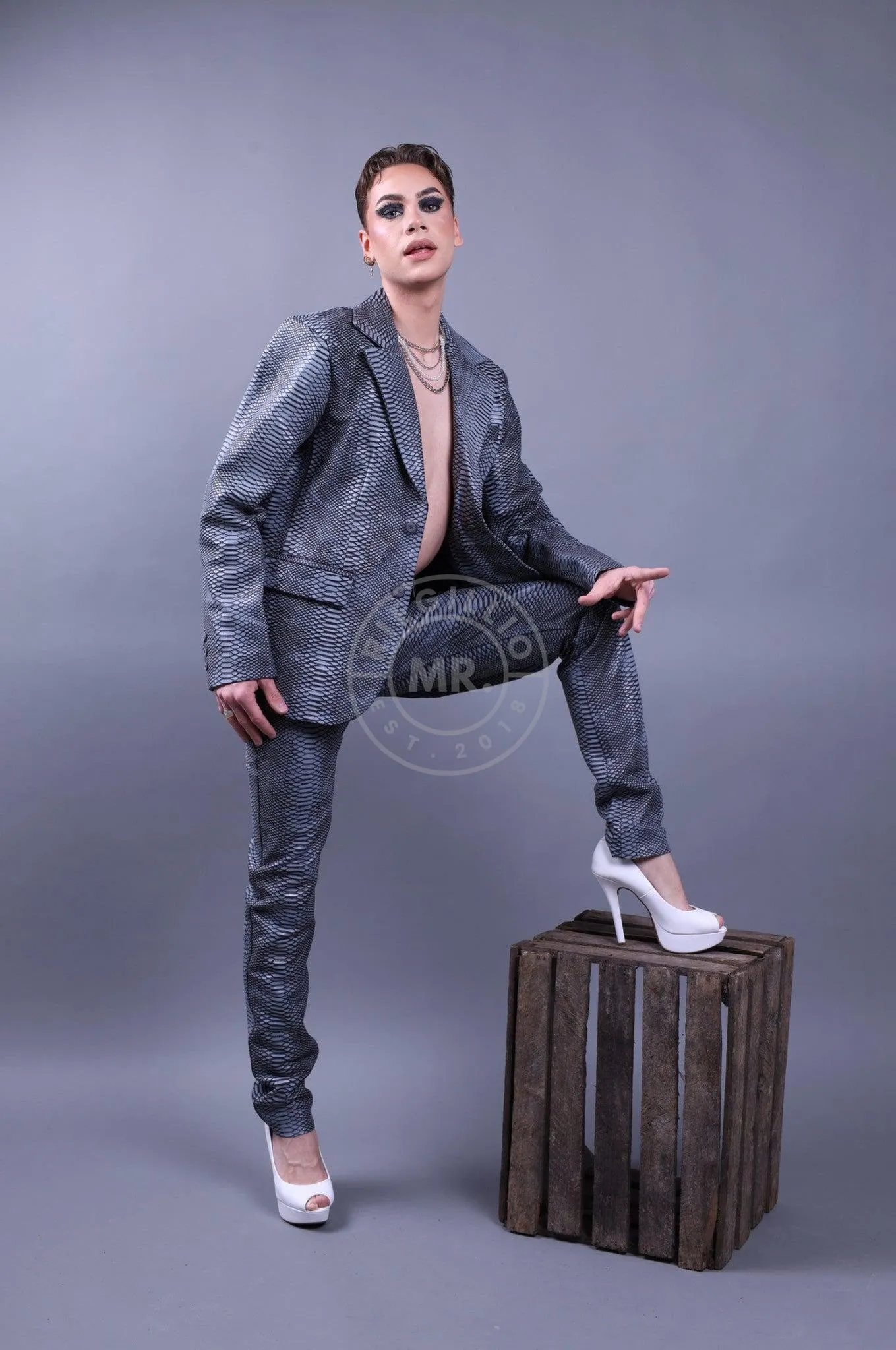 Grey Leather Snake Pants