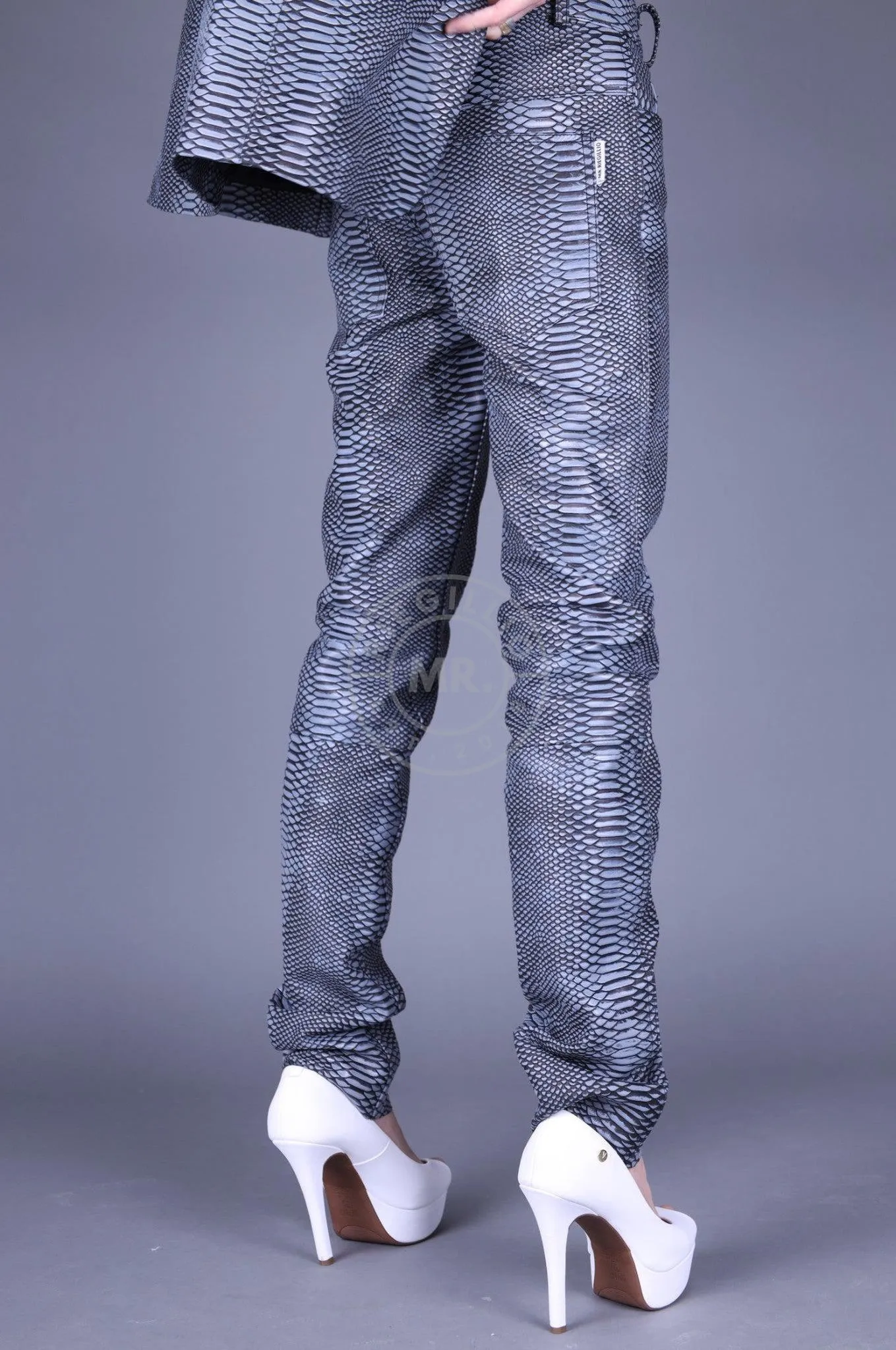 Grey Leather Snake Pants