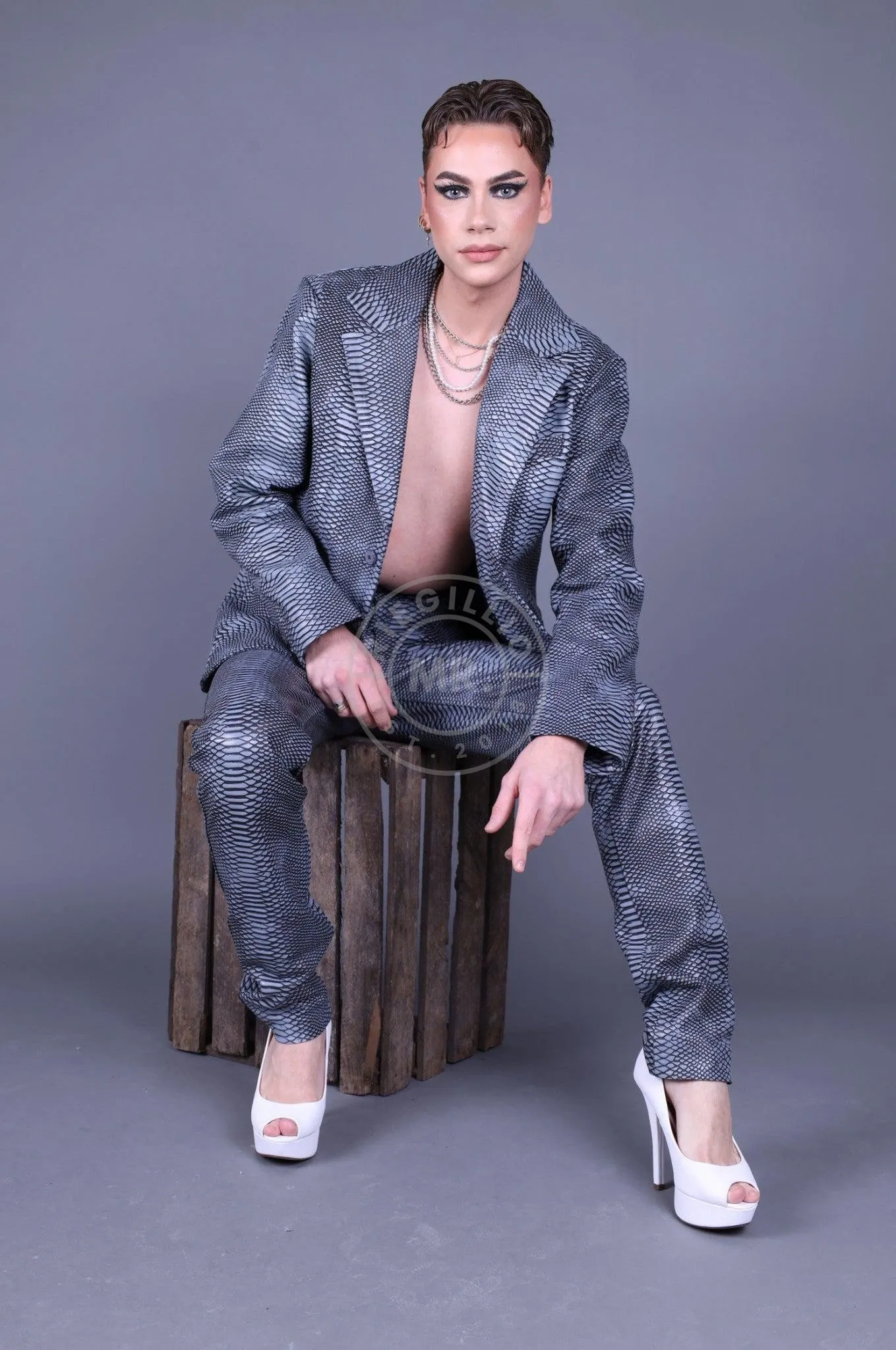 Grey Leather Snake Pants