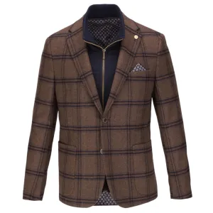 Guide London J3499 Brushed Tweed Checked Blazer with Gillet Style Insert