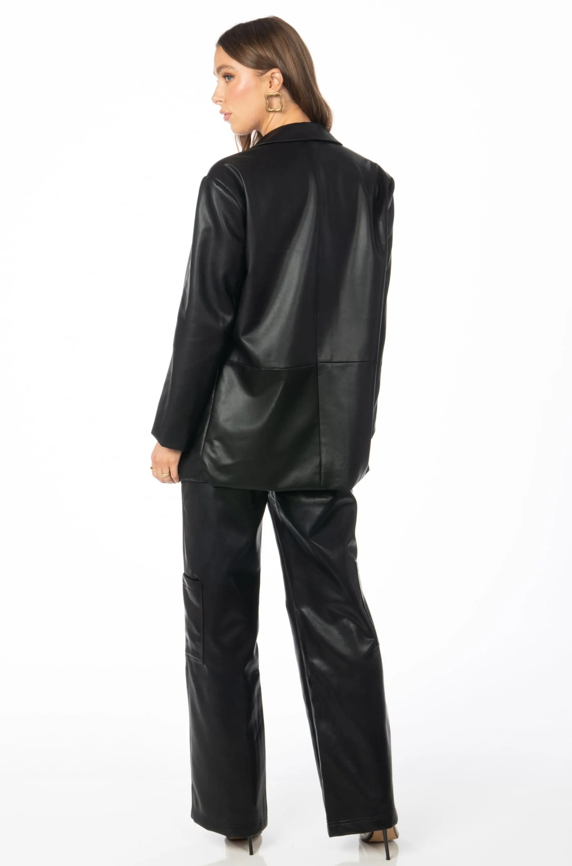 Hailey Black Oversized Faux Leather Blazer