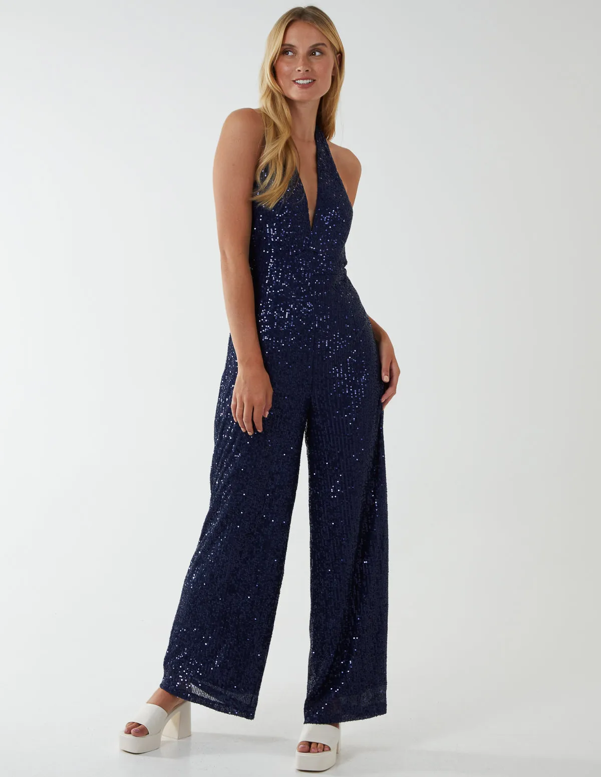 Halter Neck Plunge Jumpsuit