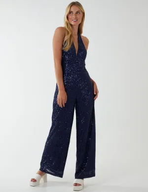 Halter Neck Plunge Jumpsuit