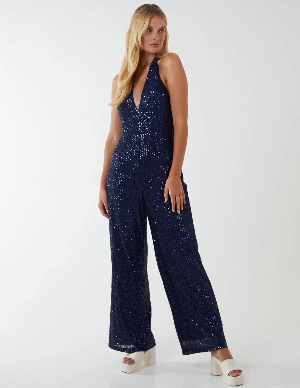 Halter Neck Plunge Jumpsuit