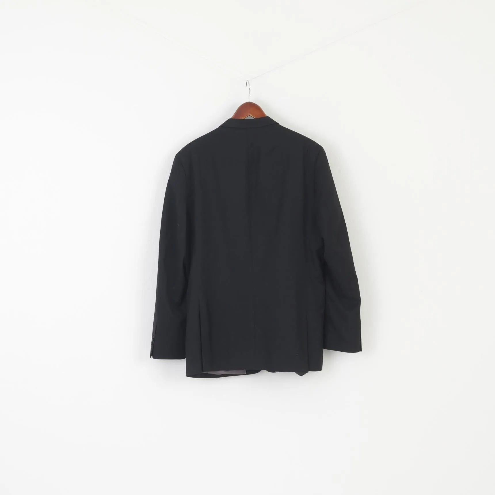 H&M Men 42 52 Blazer Black Wool Vanalba Super 110 Slim Single Breasted Jacket