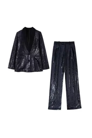 'Hannah' Sequined Lapel Blazer & Pants (Sold Separately)