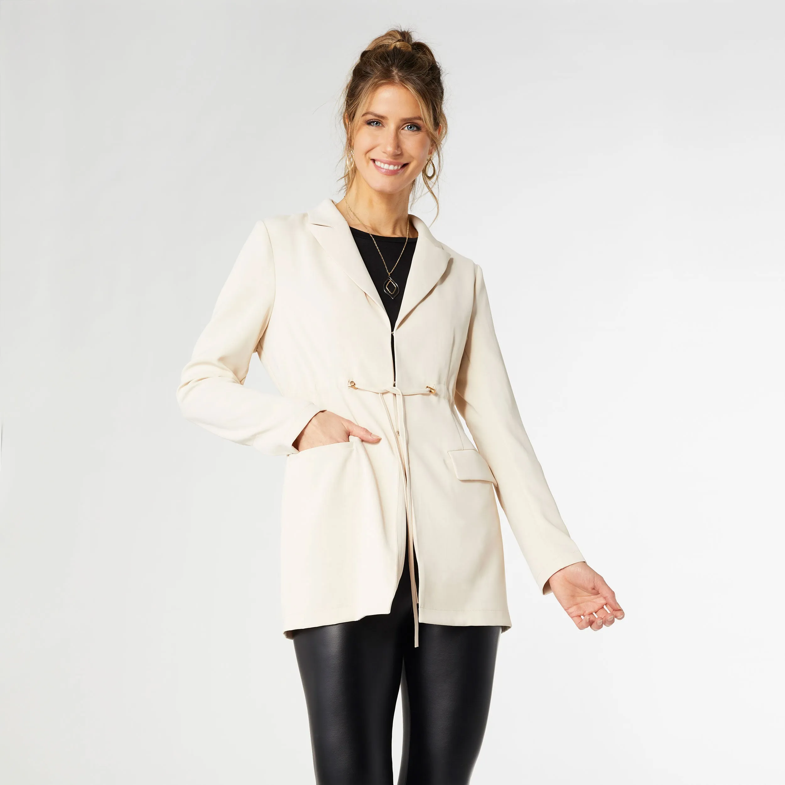 Harmony Tie Waist Blazer - Bone