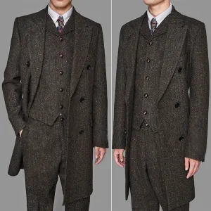 Herringbone Vintage Long Style Vested Suits 3pcs Peaky Blinder Jacket Vest Pant