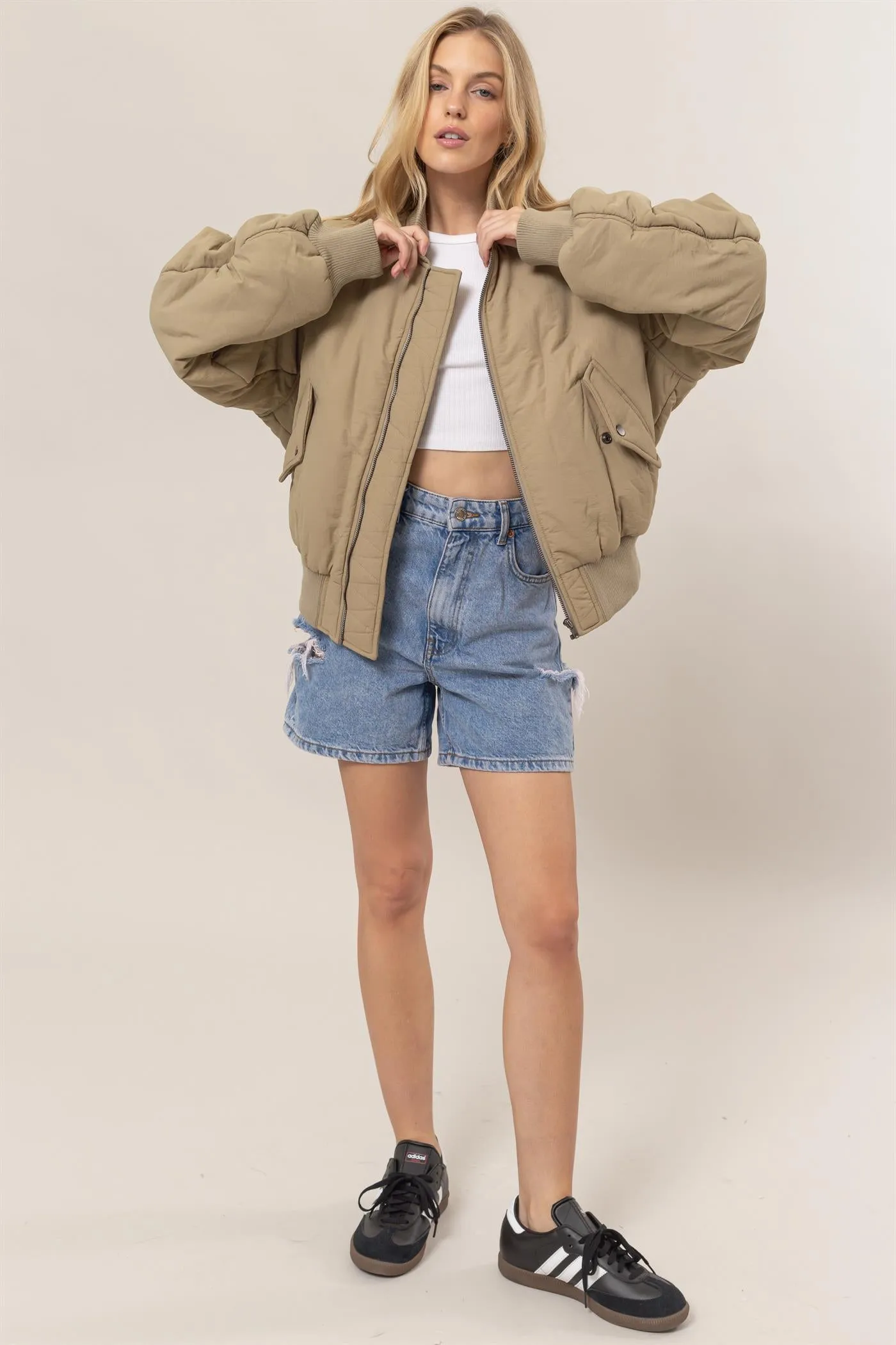 HF24E736-Oversized Bomber Puffer Jacket