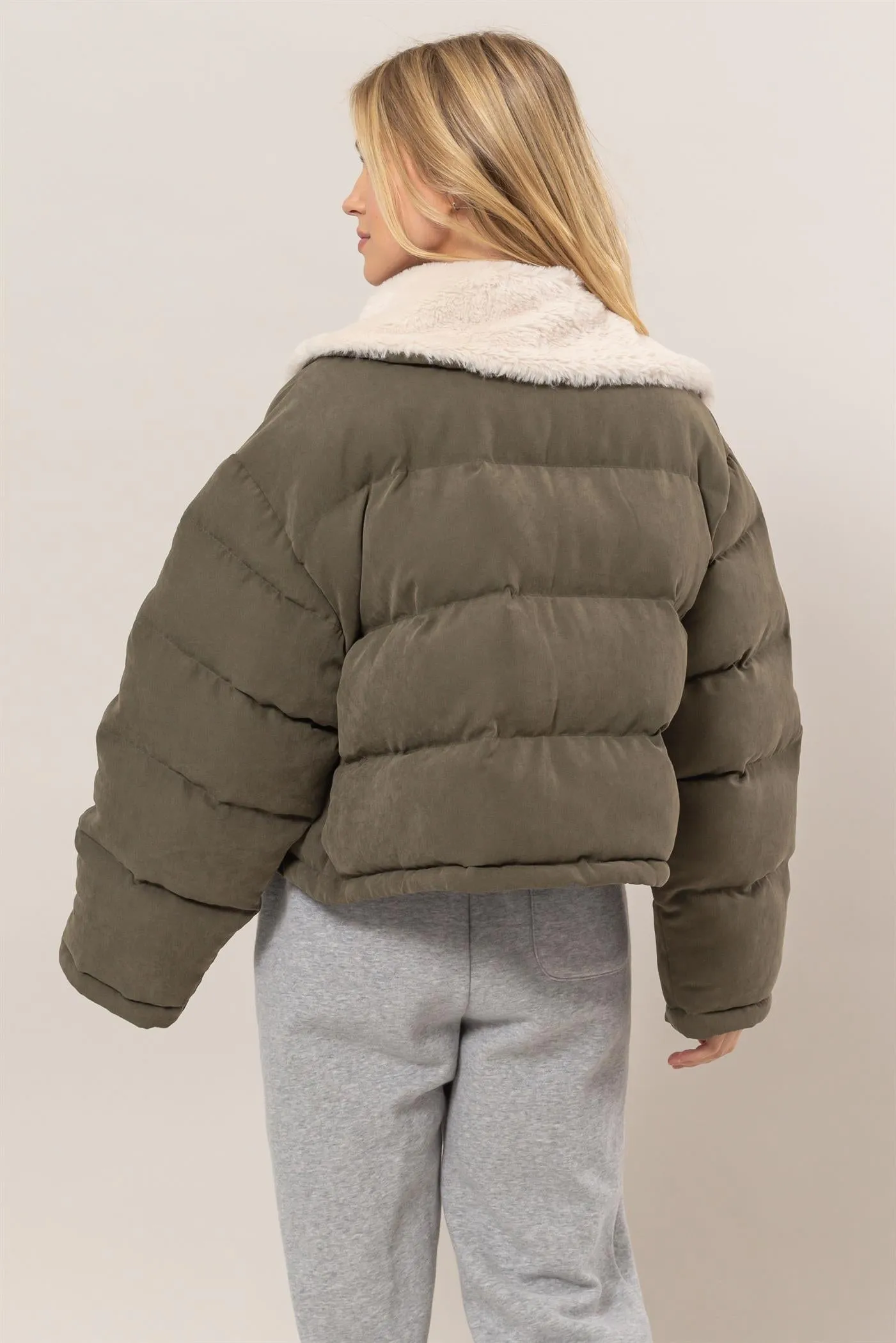 HF25A821-Fur Contrast Puffer Jacket