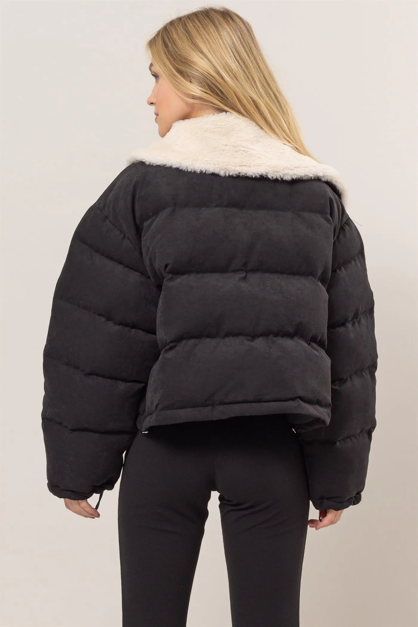 HF25A821-Fur Contrast Puffer Jacket