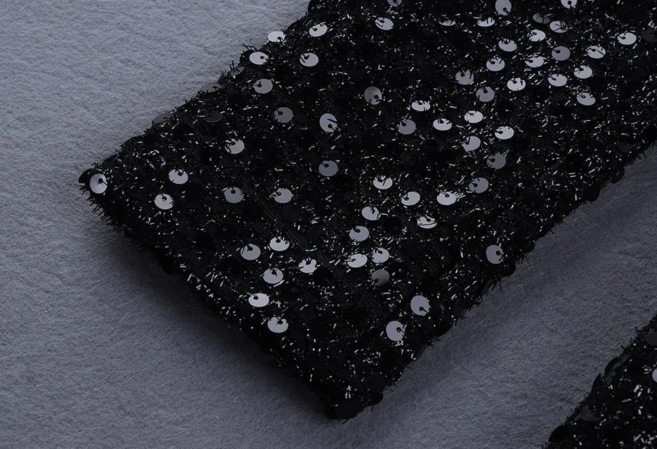 High-end Designer Double Button Sequined Black Blazer