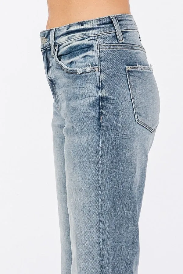 High Rise Stretch Vintage Flare with Frayed Hem