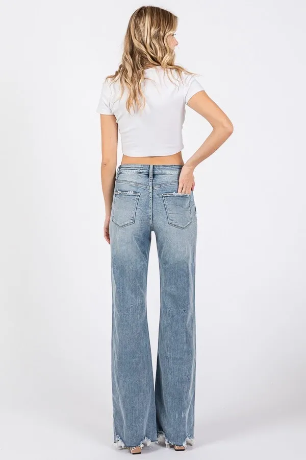 High Rise Stretch Vintage Flare with Frayed Hem