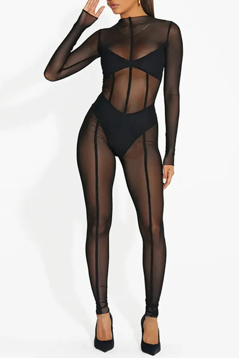 HJQ1100 Mesh Long Sleeves Jumpsuit