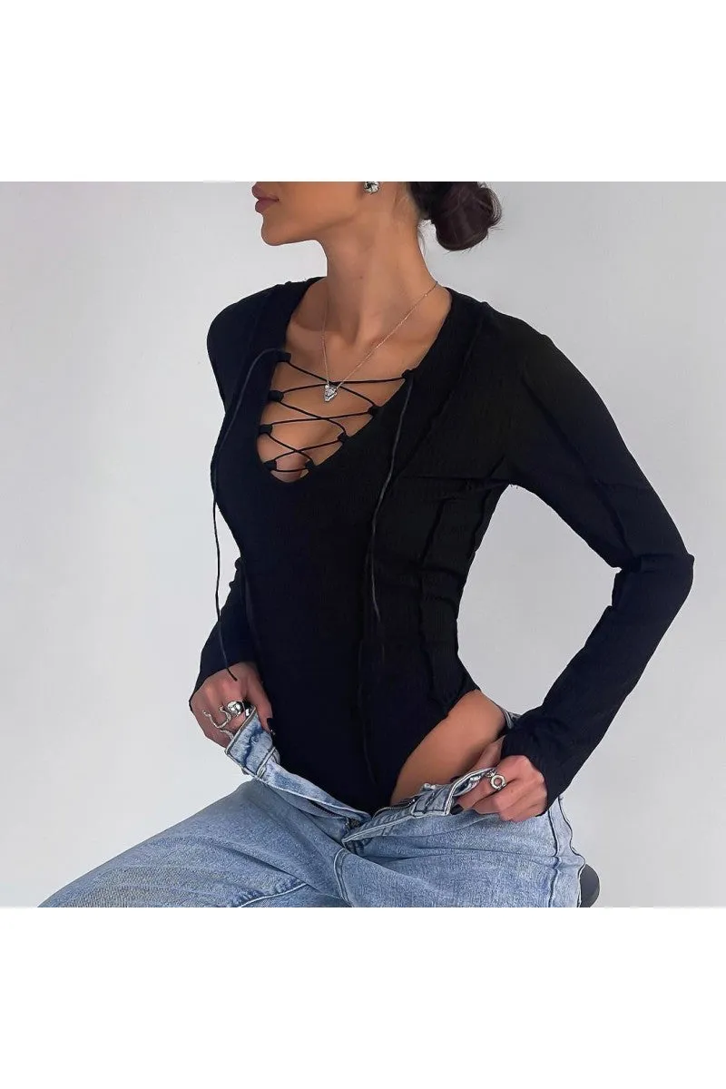 HJQ1216 Solid Criss-Cross Bodysuit