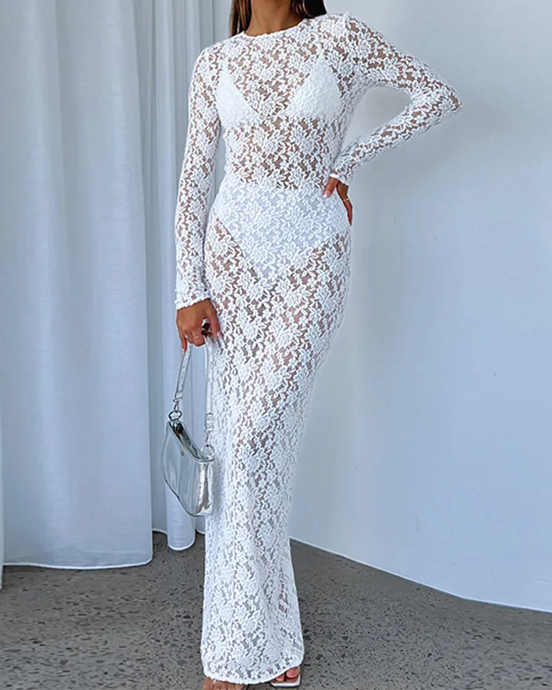 Hollow Lace Maxi Dress