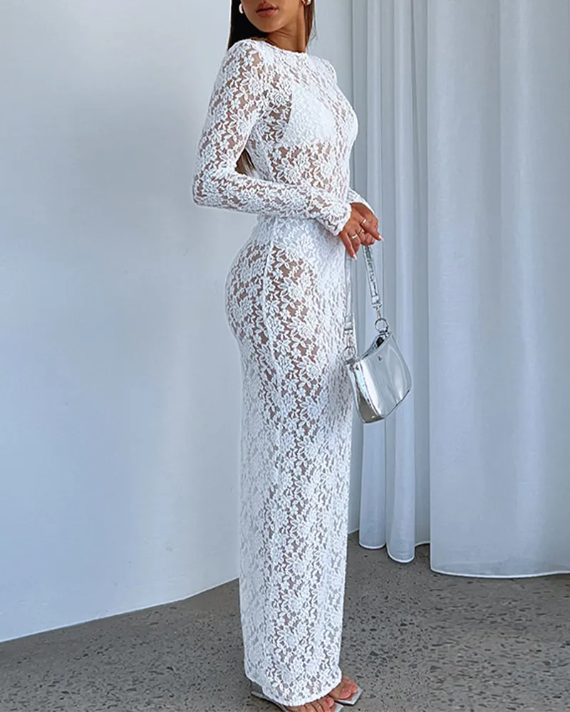 Hollow Lace Maxi Dress