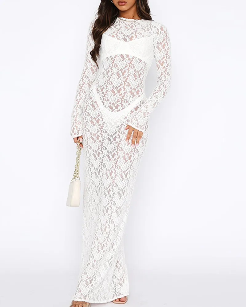 Hollow Lace Maxi Dress