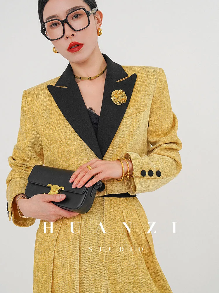 Huanzi herringbone blazer short jacket women's two-piece suit -Iriou