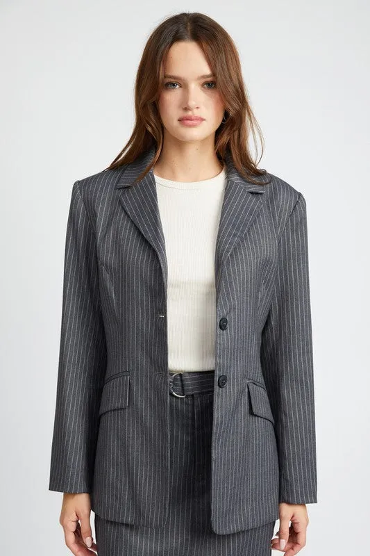 Impression Pinstriped Double Button Blazer