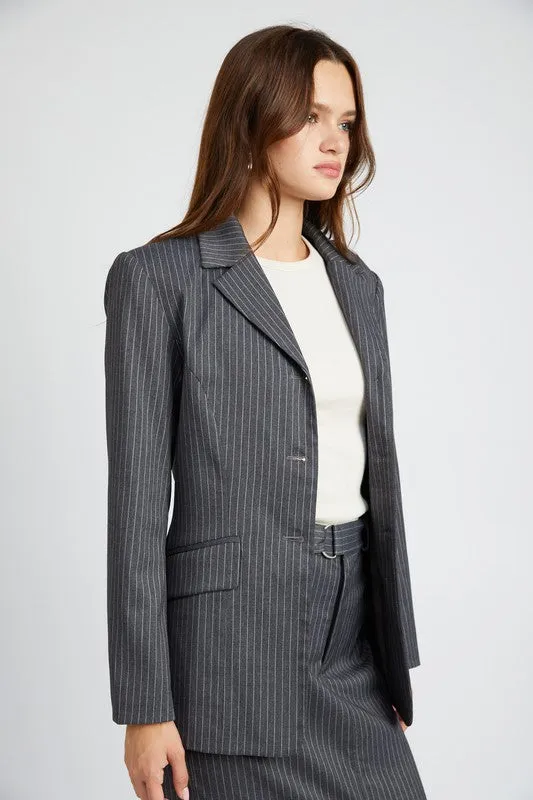 Impression Pinstriped Double Button Blazer