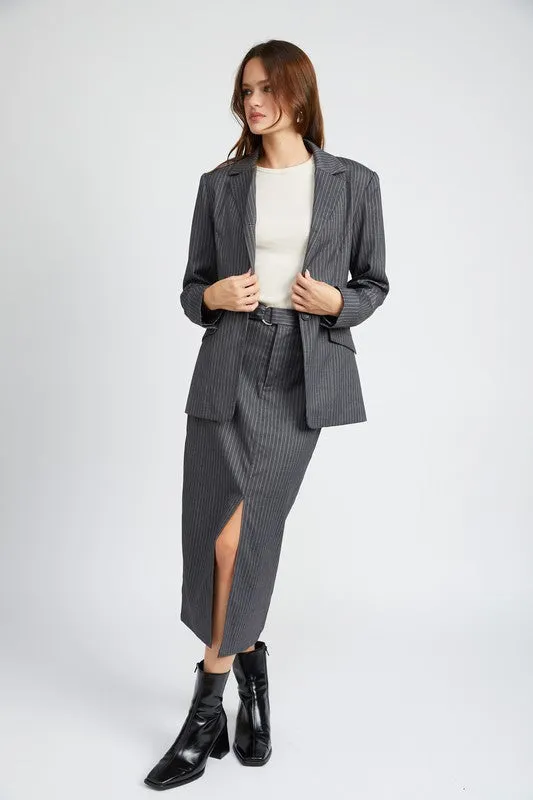 Impression Pinstriped Double Button Blazer