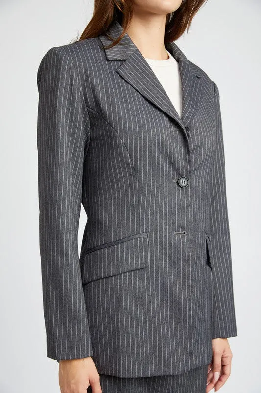 Impression Pinstriped Double Button Blazer