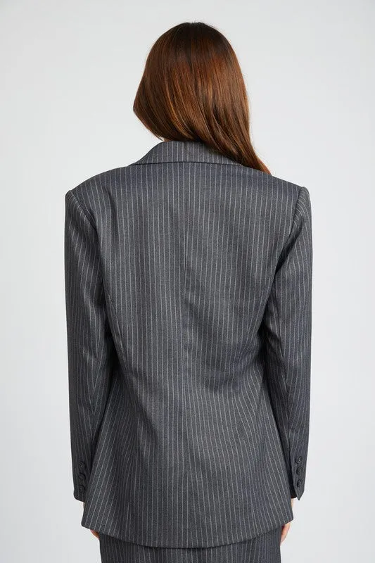 Impression Pinstriped Double Button Blazer