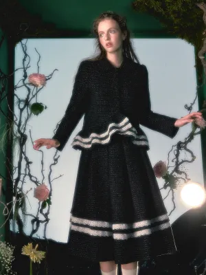Irregular Lace Hem Jacket ＆ Flare Pleated Skirt