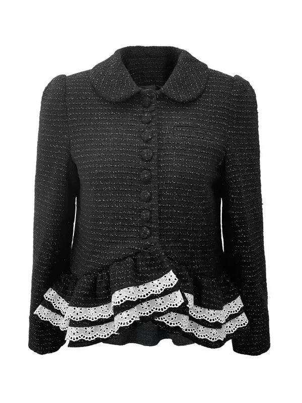 Irregular Lace Hem Jacket ＆ Flare Pleated Skirt