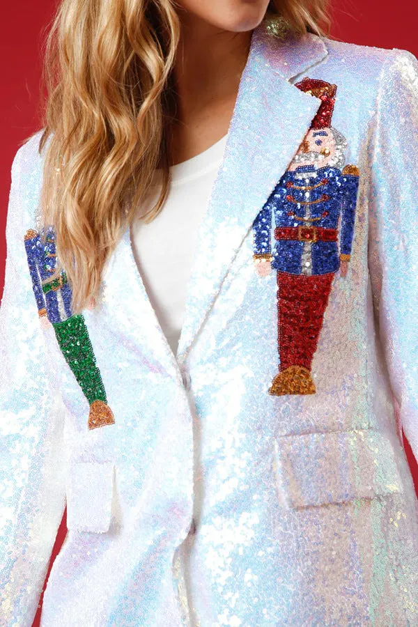 Ivyshape | Christmas Nutcracker Sequins Turn-Back Collar Blazer Outerwear