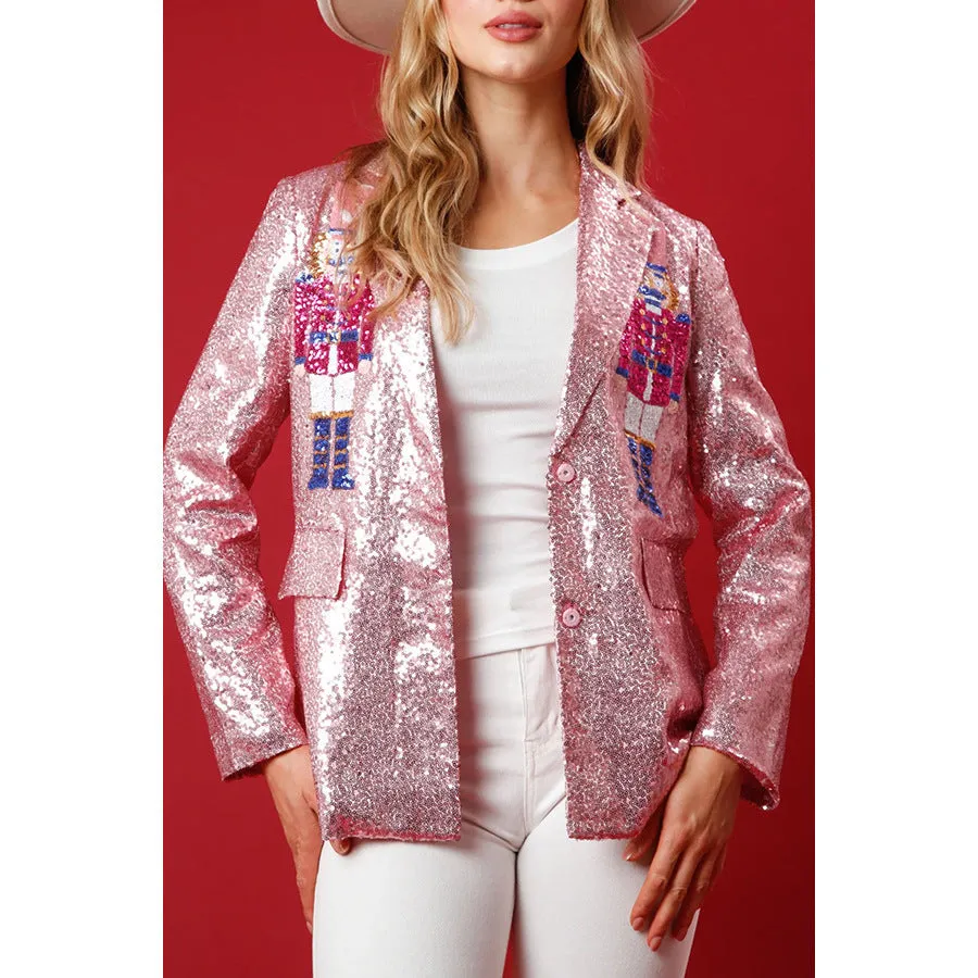 Ivyshape | Christmas Nutcracker Sequins Turn-Back Collar Blazer Outerwear