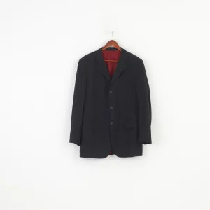 Jaeger Men 44 54 Blazer Black Wool Breasted Jacket Buttons Long Sleeve Top