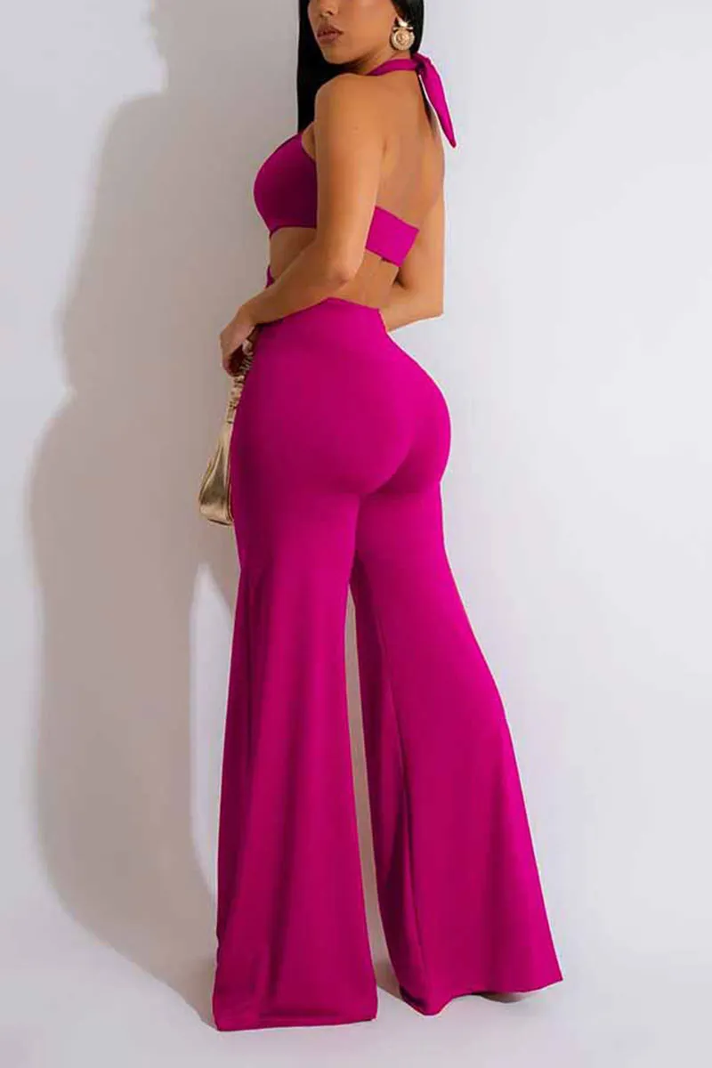 JC882 Halter Cutout Wide-Leg Jumpsuit