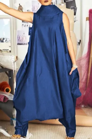 JD498 Loose Fit Sleeveless Denim Jumpsuit