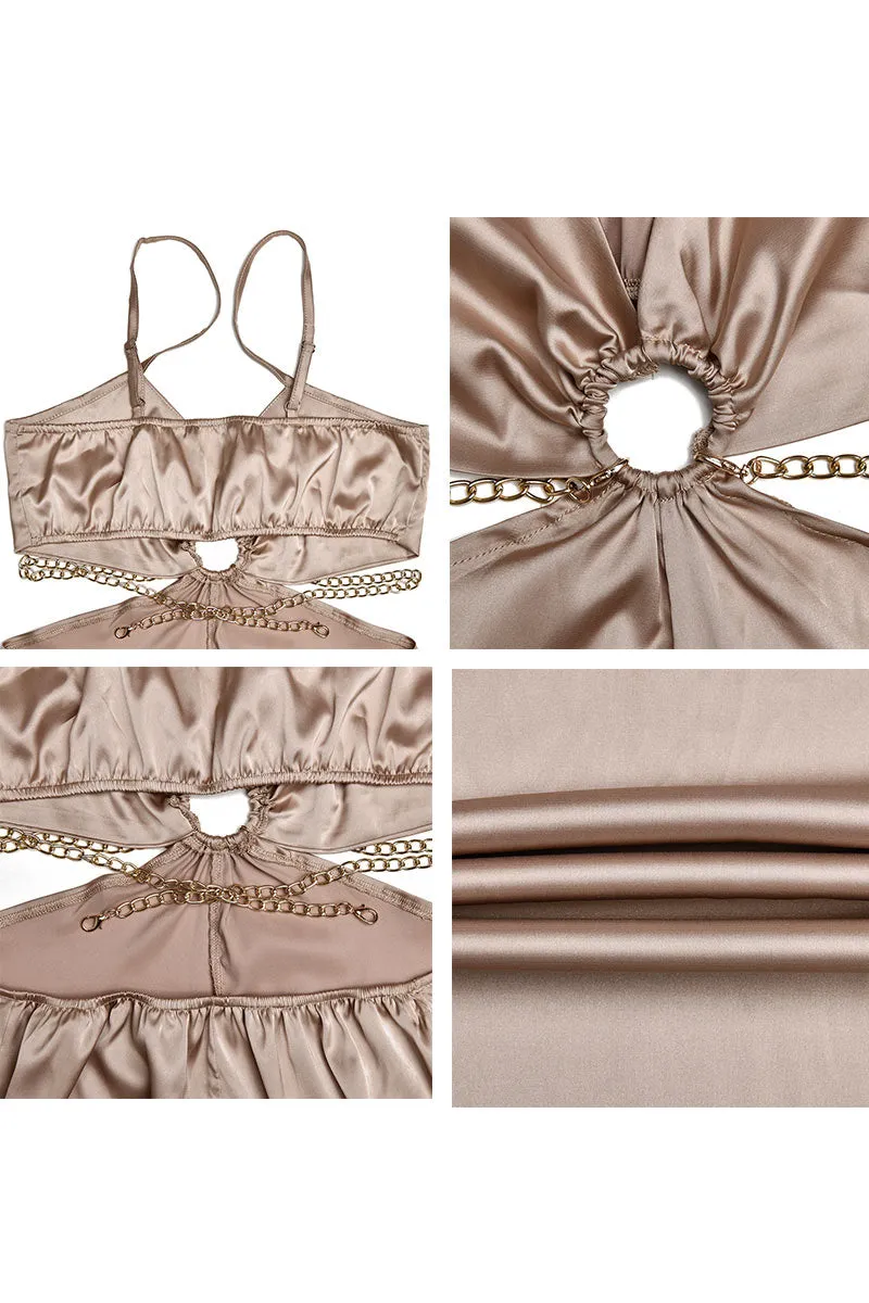 JE858 Plunging Satin Bra Top Jumpsuit